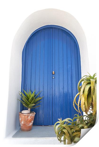 Posh Blue Greek Door Print by Stephen Mole