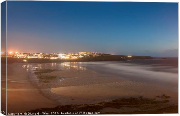 Fistral Beach Twilight Canvas Print by Diane Griffiths