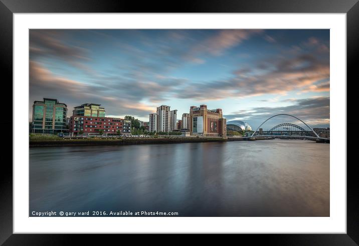 Newcastle Quayside at sunset Framed Mounted Print by gary ward