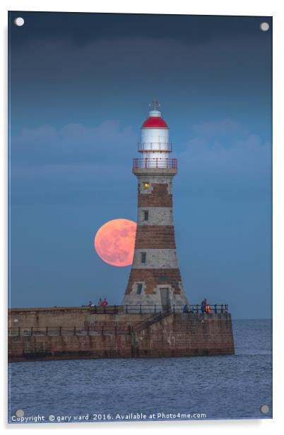 Roker Pier and Lighthouse Moonrise. Acrylic by gary ward