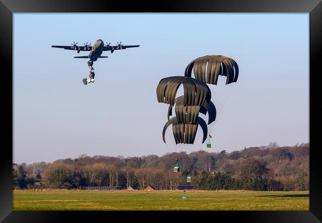 Hercules C130 air drop Framed Print by Oxon Images