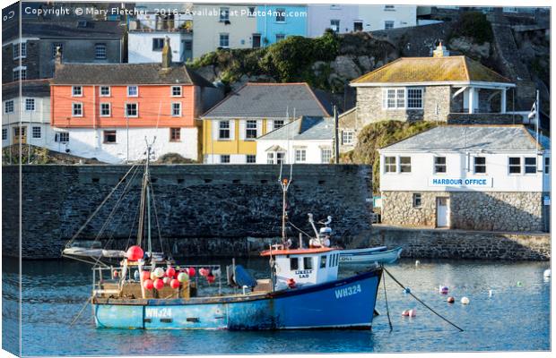 Fishing Boat, Mevagissey Harbour Canvas Print by Mary Fletcher