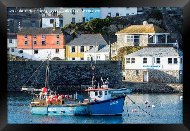 Fishing Boat, Mevagissey Harbour Framed Print by Mary Fletcher