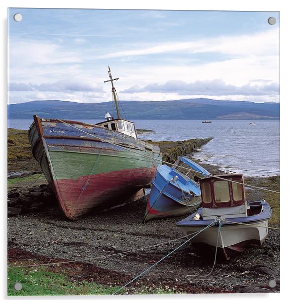 Fishing Boats on Mull Acrylic by Derek Wallace