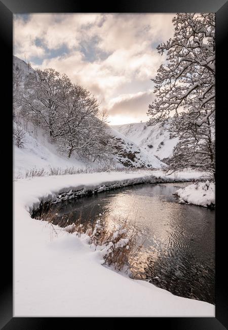 Wolfscote Dale Snow Framed Print by James Grant