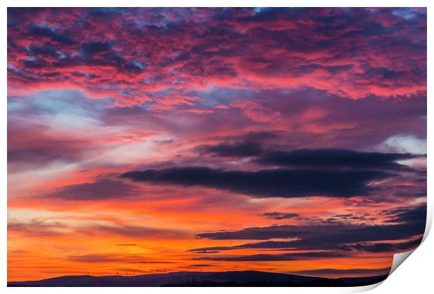Red Sky over Llantrisant south Wales summer eve Print by Nick Jenkins
