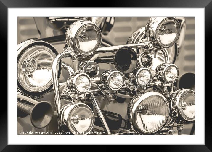 Scooter lights from a Vintage Vespa Framed Mounted Print by gary ward