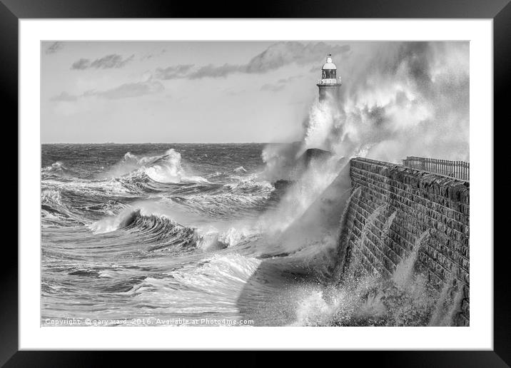 Tynemouth Pier Taking all of mother natures force! Framed Mounted Print by gary ward