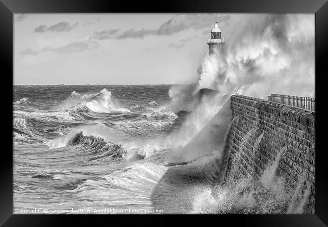 Tynemouth Pier Taking all of mother natures force! Framed Print by gary ward