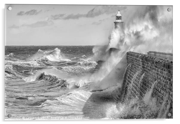 Tynemouth Pier Taking all of mother natures force! Acrylic by gary ward