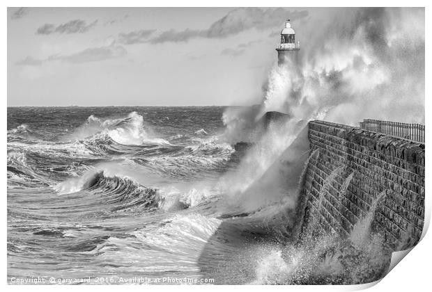 Tynemouth Pier Taking all of mother natures force! Print by gary ward
