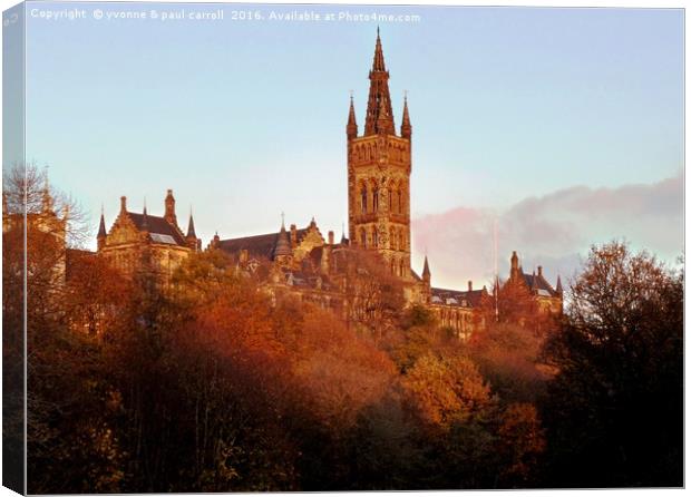 Autumn glow on Glasgow University Canvas Print by yvonne & paul carroll