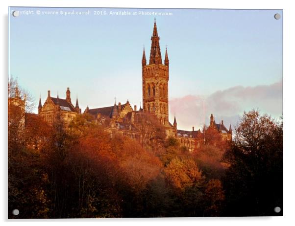 Autumn glow on Glasgow University Acrylic by yvonne & paul carroll