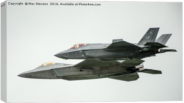 The Lockheed Martin F35 & F22 fly together Canvas Print by Max Stevens