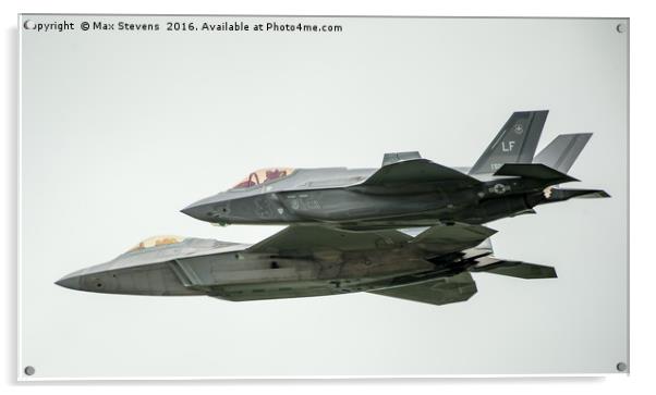 The Lockheed Martin F35 & F22 fly together Acrylic by Max Stevens