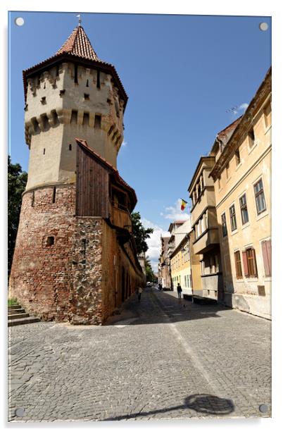 Old Town Sibiu Romania Cetatii Street Acrylic by Adrian Bud