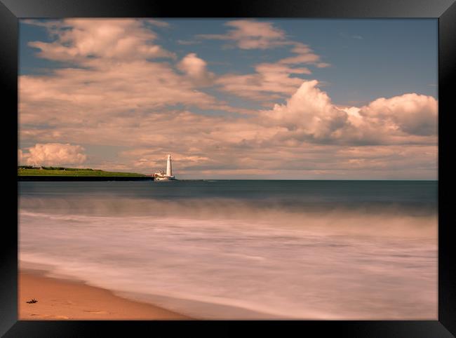 St. Marys Lighthouse from The Beach  Framed Print by Naylor's Photography