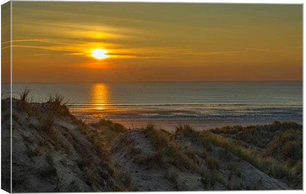 Sunset over Rhossili Beach Gower Peninsula  Canvas Print by Nick Jenkins