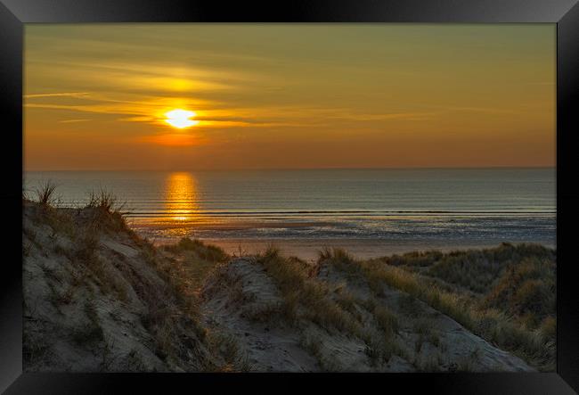 Sunset over Rhossili Beach Gower Peninsula  Framed Print by Nick Jenkins