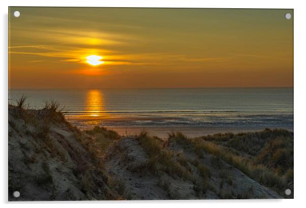 Sunset over Rhossili Beach Gower Peninsula  Acrylic by Nick Jenkins