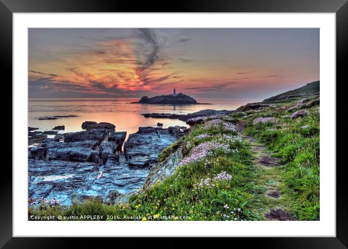 Day Ending At Godrevy Lighthouse Framed Mounted Print by austin APPLEBY