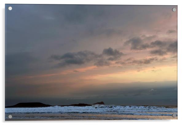 Evening Sky at Rhossili Beach Gower Peninsula Acrylic by Nick Jenkins