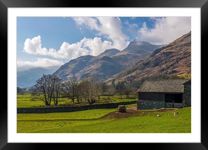 The Great Langdale Valley and Pikes Lake District Framed Mounted Print by Nick Jenkins