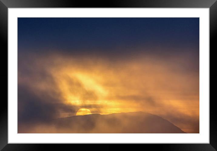 Sun setting behind Wetherlam Lake Distict Cumbria Framed Mounted Print by Nick Jenkins