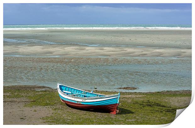 Boat on the Parrog Sands Pembrokeshire Coast  Print by Nick Jenkins