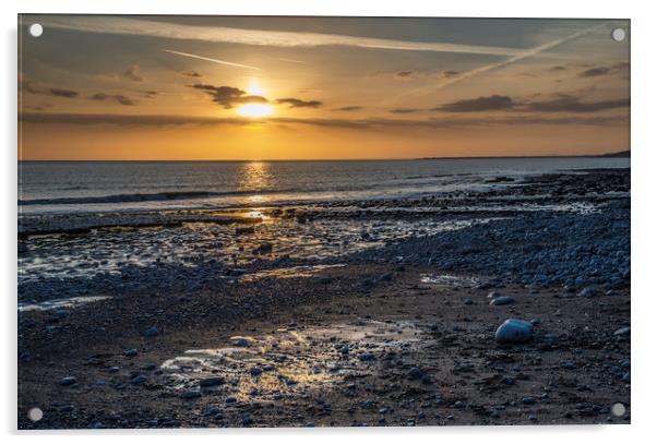 Sunset at Cwm Nash Beach Glamorgan Heritage Coast  Acrylic by Nick Jenkins