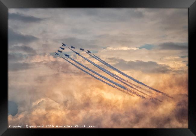 Red Arrows Sunset Show! Framed Print by gary ward