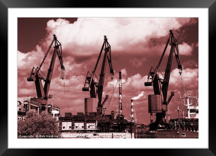Gdansk Cranes in red  Framed Mounted Print by Rob Hawkins