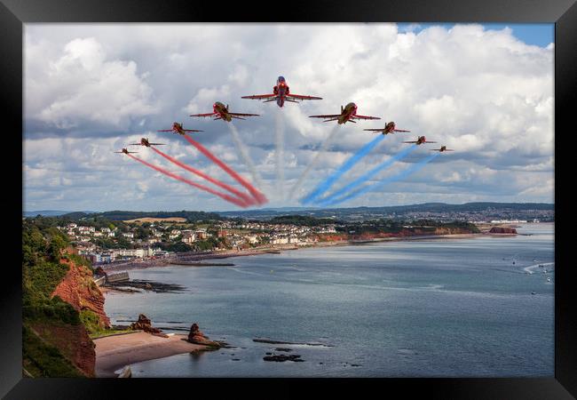Red Arrows at Dawlish air show Framed Print by Oxon Images