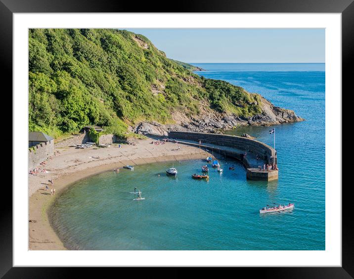Polkerris Beach & Harbour Framed Mounted Print by Malcolm McHugh