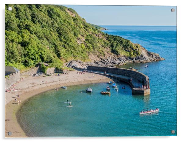 Polkerris Beach & Harbour Acrylic by Malcolm McHugh