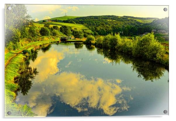 Canal reflections, Diggle, Saddleworth Acrylic by Andy Smith