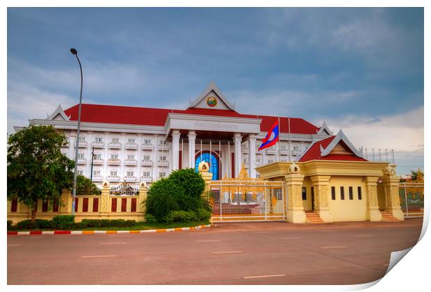 Prime Minister Office building- Laos Print by Annette Johnson