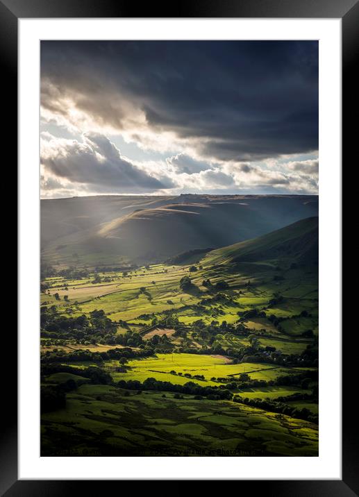 Slanting sunbeams on the vale of Edale Framed Mounted Print by Andrew Kearton