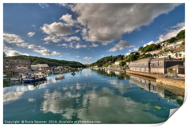 Cloud reflections on the River Looe Print by Rosie Spooner