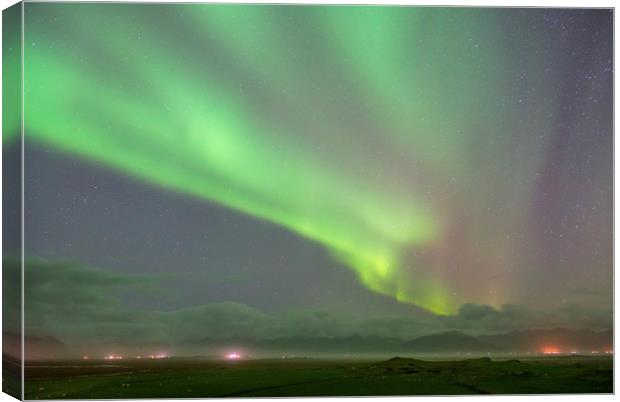 Aurora Borealis over Iceland Hofn Icelandic south  Canvas Print by Nick Jenkins