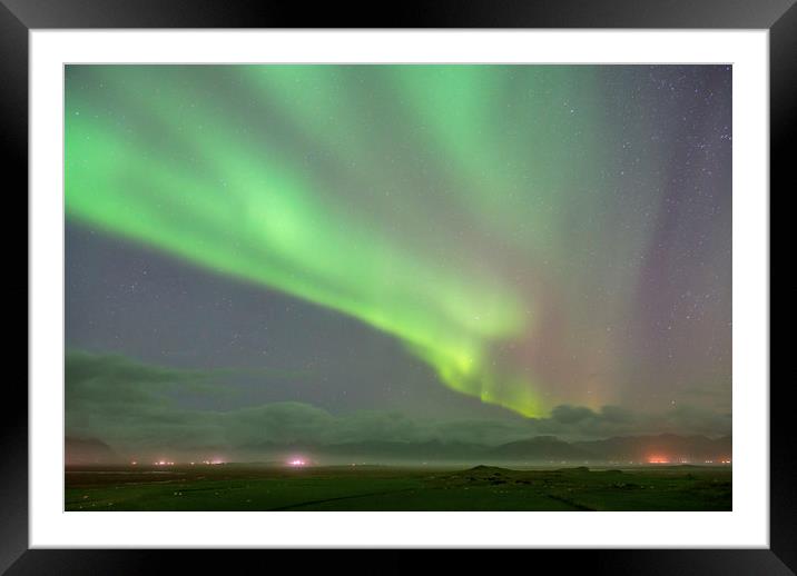 Aurora Borealis over Iceland Hofn Icelandic south  Framed Mounted Print by Nick Jenkins