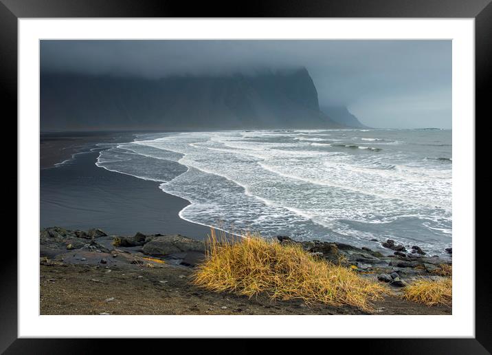 The Black Sand Beach Stokksness Iceland Framed Mounted Print by Nick Jenkins