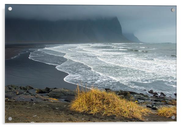 The Black Sand Beach Stokksness Iceland Acrylic by Nick Jenkins