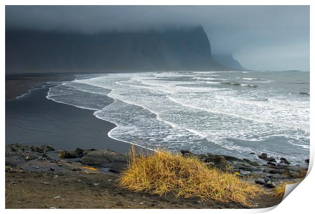 The Black Sand Beach Stokksness Iceland Print by Nick Jenkins