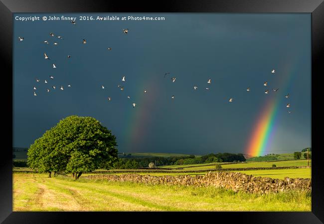 Monyash rainbow, Derbyshire. Framed Print by John Finney
