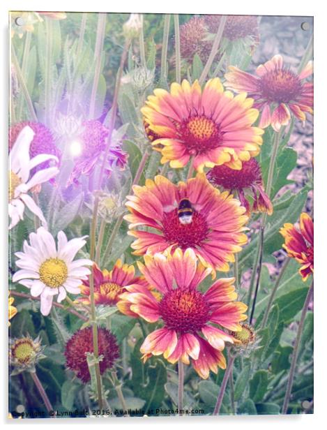 Multi Coloured Flowers with Bee Acrylic by Lynn Bolt