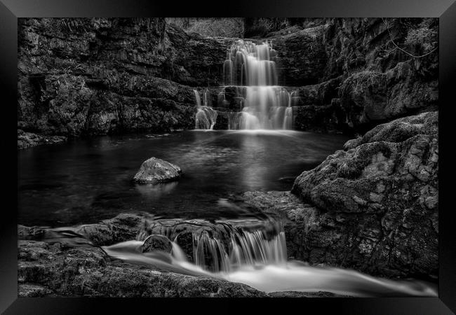 Dinas Rock Waterfalls, Mono Framed Print by Eric Pearce AWPF