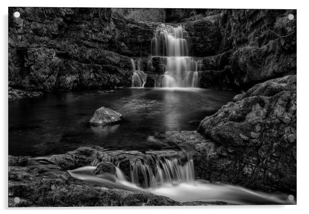 Dinas Rock Waterfalls, Mono Acrylic by Eric Pearce AWPF