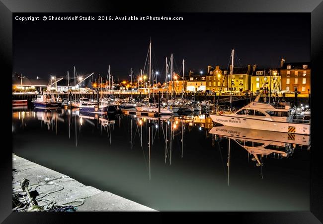 Arbroath harbour at night Framed Print by ShadowWolf Studio