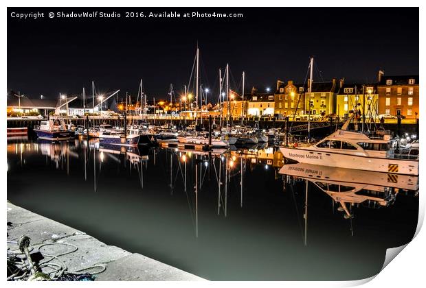 Arbroath harbour at night Print by ShadowWolf Studio